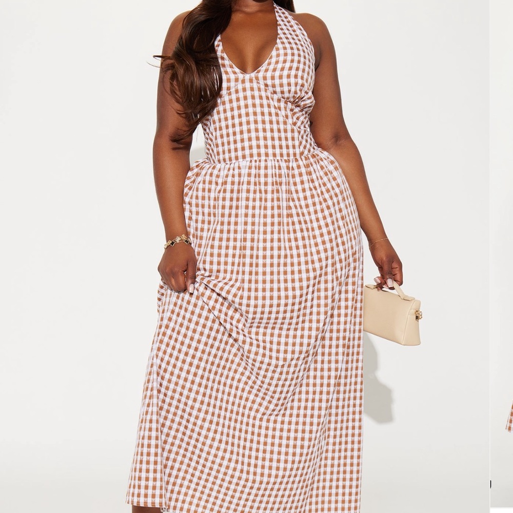 Fashion Nova Brown and White Checkered Dress